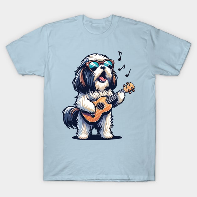 Dog Playing Guitar Singing Shih Tzu Funny Shih Tzu Grandma T-Shirt by BraaiNinja